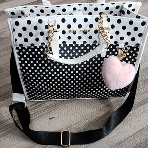 Betsey Johnson XOBeca Large Crossbody Bag Includes Fuzzy Pink Heart Bag Charm